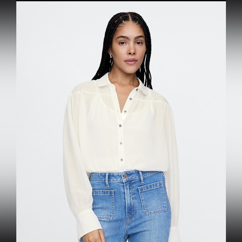 NWT Gap Oversized Sheer Shirt – Antique White, Size M Petite